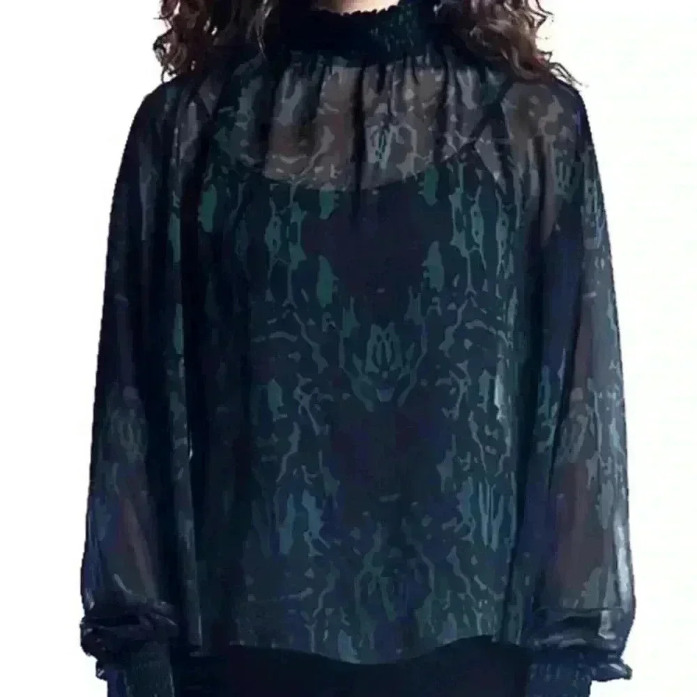 Asher sheer green and blue top